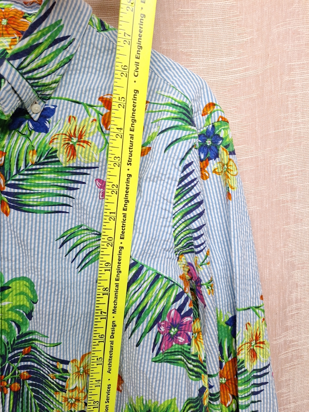 Ralph Lauren Mens Blue Striped Button-Down with Green, Orange & Yellow Floral - Picture 11 of 12